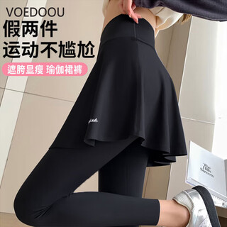 Voedoou shark skirts women's fake two-piece sports yoga pants high waist tummy lifting hips slimming large size leggings bar trousers thinner black l size 100-120jin jin is equal to 0.5 kg