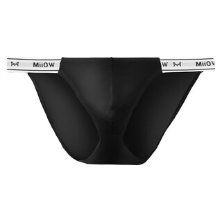 Miiow men's ice silk thong solid color elastic tight sexy low-waist high-cut underwear men's comfortable triangle black 2 pieces l recommended 100-120jin jin equals 0.5 kg