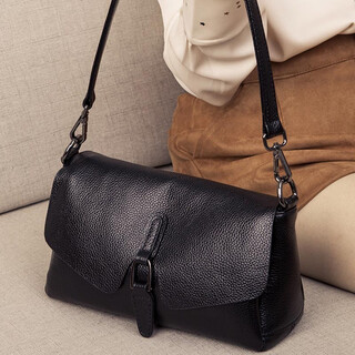 VANDEE牛皮单肩包女2025新款斜挎包女时尚韩版百搭质感软皮手提女士包包 黑色