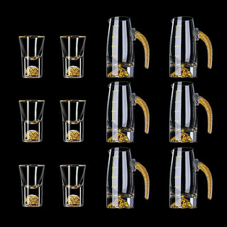 Wellsberg high-end liquor glass dispenser set 6 pots 6 cups light luxury crystal glass home small wine glass hotel wine cup wine set gold foil jinshan 100ml*6 + gold foil cup 10ml*6
