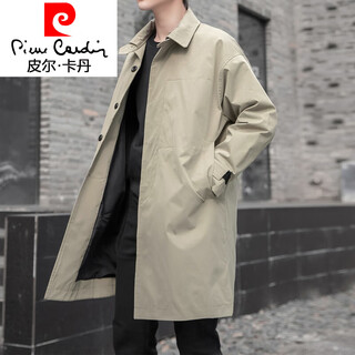 Pierre cardin windbreaker men's mid-length 2025 spring and autumn new korean style trendy coat casual jacket men's spring y2163 khaki xl 126-140jin jin equals 0.5 kg