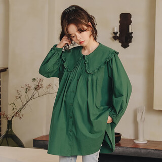 Miduli maternity wear, spring dress, spring and autumn loose maternity top, shirt, doll bottoming shirt, spring and summer maternity skirt, green, one size fits all (recommended 90-160 jin jin equals about 0.5 kg)