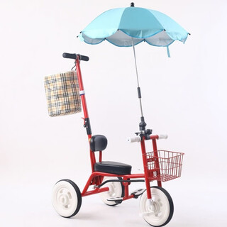 Children's tricycle baby stroller bicycle 1-3 years old baby boy and girl bicycle stroller red + push handle + pedal + mommy bag + umbrella