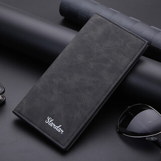 Tenggexiang men's wallet long wallet wallet male student retro multi-function vertical card holder personalized thin youth leather bag black