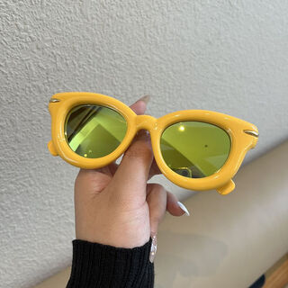 Shang step european and american internet celebrity cat-eye sunglasses for women, fashionable retro thick frame polarized sunglasses, high-end personality glasses for men, yellow frame gradually green, one size fits all