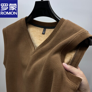 Romon polar fleece v-neck vest men's autumn and winter dad's clothes velvet thickened sleeveless vest men's waistcoat bottoming fleece jacket caramel velvet xl 175