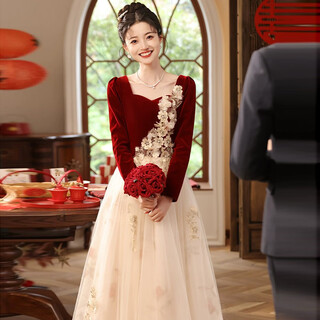 Li baixin high-end toast wear bride 2025 new engagement evening dress women's dress high-end wedding wine red spring and summer wine red l recommended 100-110jin jin equals 0.5 kg