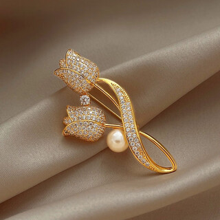 Idel's light luxury full-diamond tulip brooch for women new trendy high-end pin to fix clothes corsage accessories birthday gift for women tulip brooch xz0449