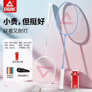 匹克羽毛球拍双拍初学合金复合进攻耐用学生对拍入门训练耐打羽拍 天蓝+羽白 羽毛球拍套装