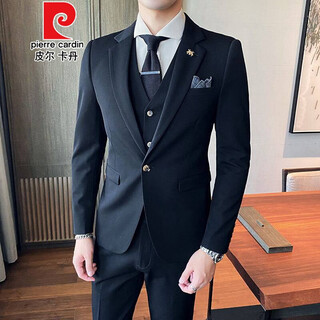 Pierre cardin brand men's groom's suit men's wedding korean-style slim business professional small suit jacket dress formal three-piece knitted 830 black s 46
