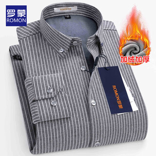 Luo meng velvet thickened warm shirt men's autumn and winter one-piece velvet oxford spinning middle-aged dad's casual shirt men's 20828/211 gray thin strips 41