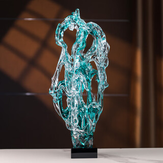 Luxurious art, light luxury, new chinese style glazed crafts, taihu stone sculptures, living room entrance tv cabinet, home decorations, lake green glazed taihu stone, about 55cm high