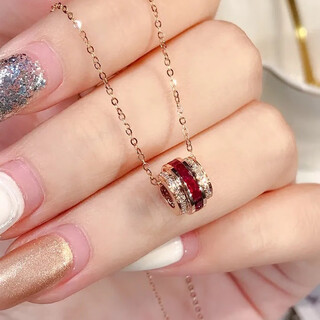 Gold dove blood ruby pendant for women, 18k rose gold plated, korean style fashionable and versatile clavicle chain, ruby pendant (with 45+5cm chain)