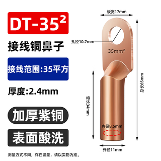 Danyang qingtian customized dt copper nose copper connector wire nose terminal block tinned cable ear wire oil plugging 10/16/25 dt-35/1 only