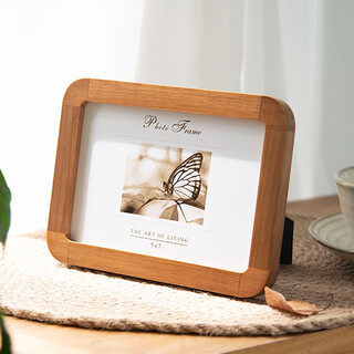 Qiyu rounded corners, high-end solid wood small photo frame, customized wall-mounted photo frame, 6-inch, 7-inch glass with photo wooden frame, flat round photo frame, 6-inch, inner diameter 10.2*15.2cm