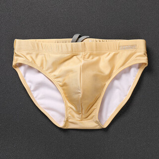 DESMIIT夏季新款男士泳裤性感低腰显大防尴尬纯色三角游泳裤透气高弹泳衣 香槟色 L