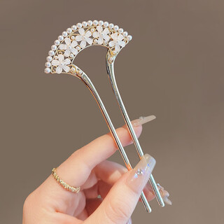 Bai shilin retro design painted high-end hairpin for women 2024 new imitation pearl hair accessories hairpin hairpin hairpin fan-shaped u-shaped hairpin