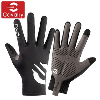 Cavalry cycling gloves windproof full finger mountain bike road bike shock absorbing touch screen gloves men's and women's spring and autumn outdoor sports fitness gloves cycling equipment black l size