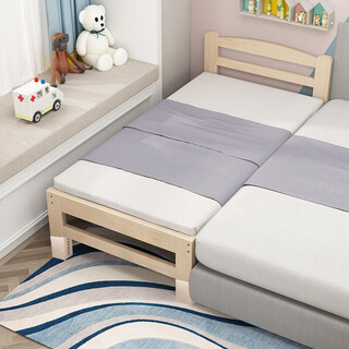 Linglong town spliced bed crib widened solid wood single bed customizable small bed with guardrails adult baby bedside bed reinforced bedside model + free mattress length 200*width 60, you can decide the height