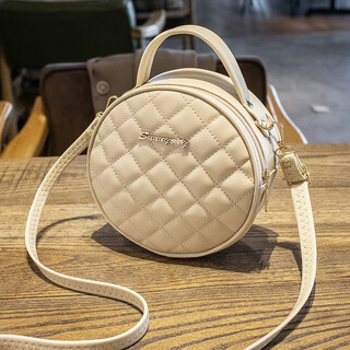 Queen trip fashion rhombus small round bag 2023 new bag women's korean version trend niche single shoulder crossbody bag beige