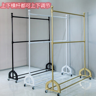 云净天服装店双层挂衣架女装双杆展示架童装店货架挂衣服架子落地带轮子 单杆烤漆黑色长120高165带轮 升 官方标配