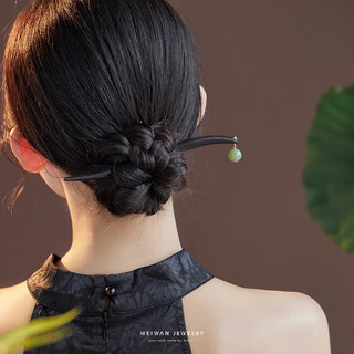 O&s anran natural ebony hetian jade hairpin antique new chinese style hairpin for women birthday gift buanran-dark green hetian jade 10mm