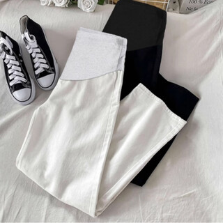 Sangji maternity white jeans autumn and winter loose straight bottoming wide leg long pants maternity clothing autumn and winter off-white m