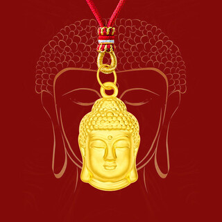Buddha head pendant in the middle, solid silver necklace for men and women, gold-wrapped silver tathagata buddha statue, eternal peace for couples, small buddha head pendant (red rope necklace), gold about 0.3g