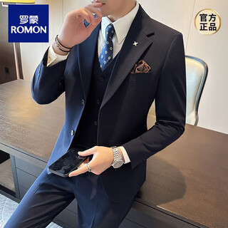 Romon british business slim suit men's commuting casual school suit professional wear formal groom's dress three-piece set navy suit/trousers s