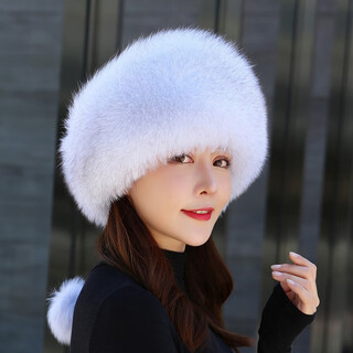 Luomei huarou fox fur hat for women winter genuine fur mongolian hat northeastern outdoor ski wind and snow hat fox fur headband ear protection blue fox true color l--58cm-60cm