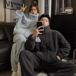 Jaetinwsinn couple pajamas women autumn and winter coral velvet thickened velvet warm one man and one woman high collar zipper home clothes set 5951# 2xl male 173-182 150-175jin jin is equal to 0.5 kg