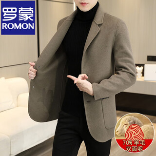 Romon double-sided woolen woolen coat men's woolen suit jacket autumn and winter warm young and middle-aged woolen woolen coat men 88001a khaki (70 wool) xl 135~150jin jin equals 0.5 kg