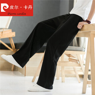 Pierre cardin linen pants men's pants autumn thin casual pants autumn straight sports pants chinese style loose cotton and linen men's pants black xl 135-150jin jin equals 0.5 kg