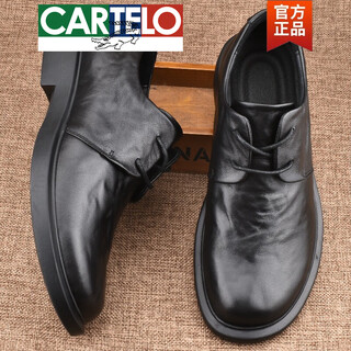 Cartelo high-end business low-cut round-toe casual leather shoes 2025 new men's shoes youth lace-up genuine leather cowhide small leather shoes for men black 42