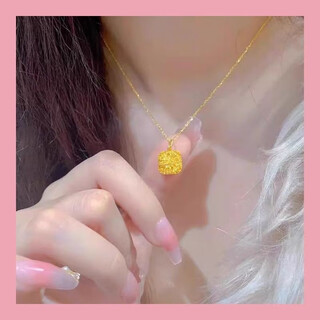 Menbin lao fenghuang gold store 9999 pure gold covered silver brushed sugar cube pendant yellow i gold necklace women's pendant clavicle chain brilliant a model one about 0.29 + gift box