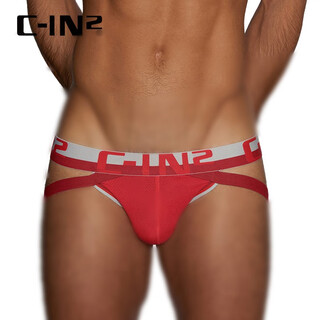 C-in2 new thong men's low waist sexy u protruding bag revealing buttocks comfortable double thong men's 5626fa red 641- 1 pair m suitable for 2'4-2'5 waist (31-33 sizes)