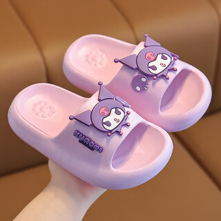 Gong mao children's slippers girls summer indoor home non-slip soft soled boys outerwear cartoon kuromi sandals girls purple kuromi 28-29 inner length 18cm suitable for sports shoes 28-29