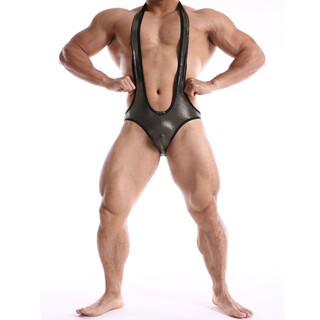 Men's underwear thong gold one-piece open-top sexy uniform european and american nightclub bondage back m black bottom gold dots