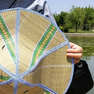 Senluo mutong hainan large-brimmed straw hat farmers straw hat foldable men's fishing straw hat breathable business trip construction site straw hat blue edge m (56-58cm)