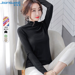 Jeanswest long-sleeved t-shirt women's bottoming shirt women's autumn half turtleneck solid color shirt western style top black l