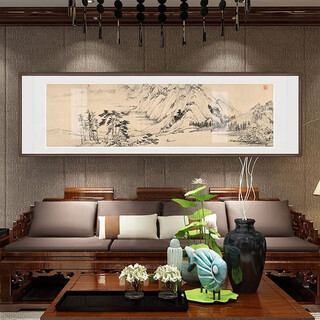 Wanyi fuchun mountain residence picture, traditional chinese painting, landscape painting, high-end new chinese style living room decorative painting, scenery sofa background wall, office calligraphy and painting, tea room hanging painting, backing picture, lucky ink mural, fuchun mountain residence picture - rich water and long flow 65*205cm (cardboard finely mounted, plexiglass, walnut color frame)