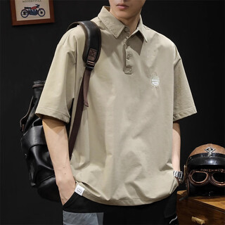 Gu xiansen american short-sleeved t-shirt men's summer lapel polo t-shirt loose casual half-sleeved collared quick-drying top brown l 130-145jin jin equals 0.5 kg