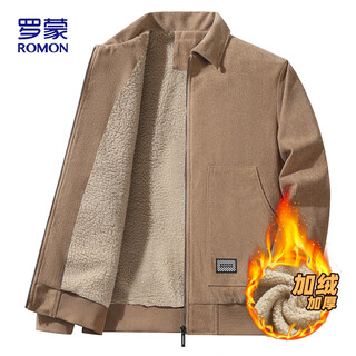 Romon jacket men's autumn and winter lapel comfortable top business casual corduroy jacket men 2422 khaki thickened 2xl