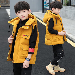 Omi mouse children's clothing boys' vest winter medium and large children's vest boys vest thickened quilted hooded cardigan coat clothes yellow 150