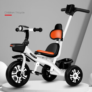 Kamengshi children's tricycle 1-3-6 years old baby stroller music toddler bicycle child stroller bicycle white push handle + music light + soft seat and soft back