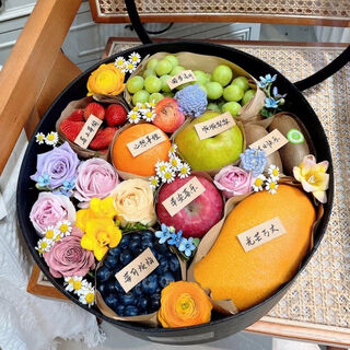 Airi flower and fruit gift box french fruit gift box fruit basket city express delivery elderly wife girlfriend birthday gift midsummer fruit shadow blueberry strawberry apple fragrant pear mango fruit flower gift box