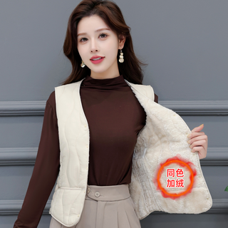 Fox.g down cotton vest women's vest 2025 new outerwear chinese style women's autumn and winter fashionable warmth winter style solid color velvet inner wear vest vest beige 2xl recommended 100-120jin jin is equal to 0.5 kg