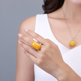 Only double old beeswax ring for men and women, adjustable amber blood amber ring, white honey square ring, beeswax ring second generation, yellow beeswax square ring + silver holder
