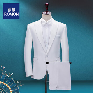 Romon men's performance clothing art caustic fitted chorus suit suit stage performance host emcee singer dress white white top + pants m
