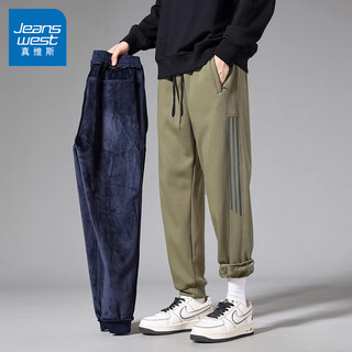 Jeanswest sports pants men's winter velvet thickened loose legs 2025 autumn and winter versatile casual pants k25 army green velvet xl